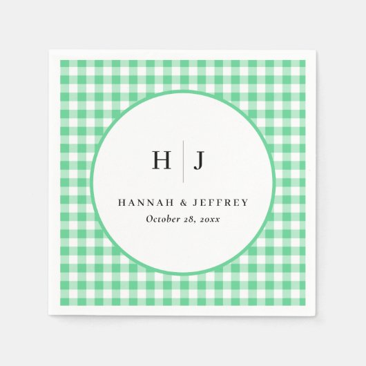 Pastel Gingham Wedding Green Napkins Serviette (Vorderseite)