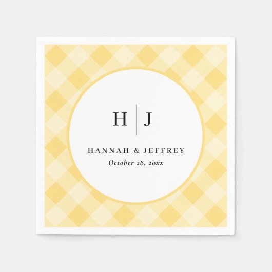 Pastel Gingham Wedding Yellow Napkins Serviette (Vorderseite)