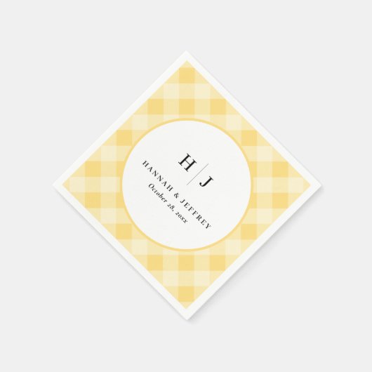 Pastel Gingham Wedding Yellow Napkins Serviette (Ecke)