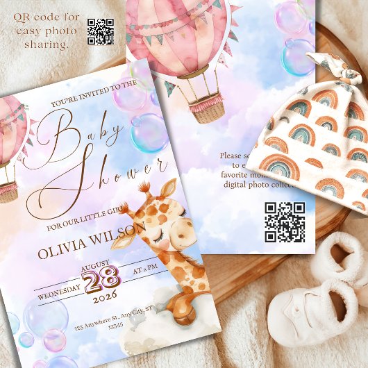 Pastel Giraffe Baby Shower Invitation with QR Code Einladung
