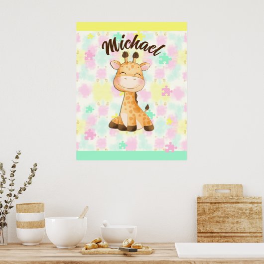 Pastel Giraffe Individuelle Name Poster (Küche)