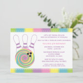 Pastel Girl Bowling Geburtstagsparty Einladungen (Stehend Vorderseite)