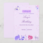 Pastel Girl Cat Invite Einladung (Vorne/Hinten)