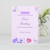 Pastel Girl Cat Invite Einladung (Stehend Vorderseite)