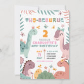 Pastel Girl Dinosaur 2nd Birthday Invitation Einladung (Vorderseite)