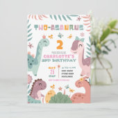 Pastel Girl Dinosaur 2nd Birthday Invitation Einladung (Stehend Vorderseite)