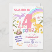 Pastel Girl Dinosaur DinoVier Geburtstagsparty Einladung (Vorderseite)