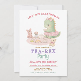 Pastel Girl Dinosaur Tea-Rex 3rd Girl Birthday Einladung