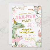 Pastel Girl Dinosaur Tutu Tea-Rex Erster Geburtsta Einladung (Vorderseite)