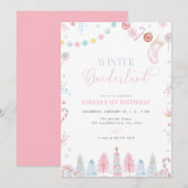 Pastel Girl Winter Onederland Einladung zum Geburt (Vorne/Hinten)