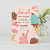 Pastel Girls Ice Creme Sommer Geburtstag Einladung (Stehend Vorderseite)