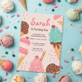Pastel Girls Ice Creme Sommer Geburtstag Einladung