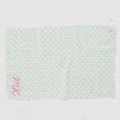 Pastel Girly Green & Pink Muster mit Initialen Golfhandtuch (Horizontal)