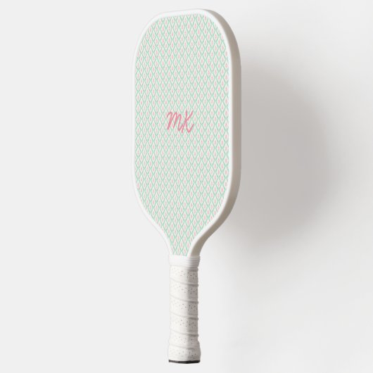 Pastel Girly Green & Pink Muster mit Initialen Pickleball Schläger (Links)