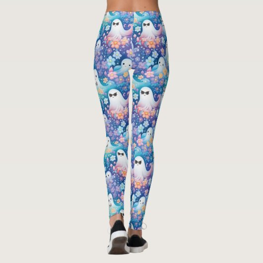 Pastel Girly Halloween Niedlich Ghost Retro Floral Leggings (Rückseite)