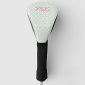 Pastel Girly Pink & Green Muster mit Initialen Golf Headcover (Vorderseite)