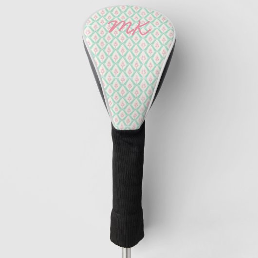 Pastel Girly Pink & Green Muster mit Initialen Golf Headcover (Vorderseite)