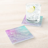 Pastel Glitch Glasuntersetzer (Schrägansicht)