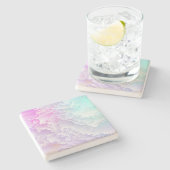 Pastel Glitch Steinuntersetzer (Seitenansicht)