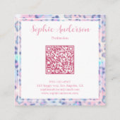 Pastel Glitter Leopard Print with Qr Code Quadratische Visitenkarte (Rückseite)