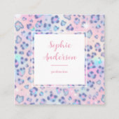 Pastel Glitter Leopard Print with Qr Code Quadratische Visitenkarte (Vorderseite)