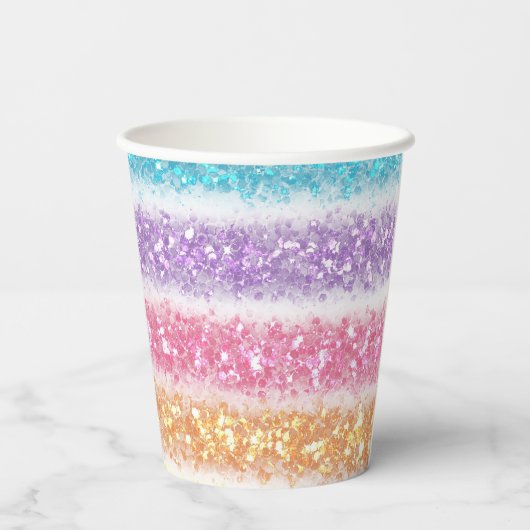 Pastel Glitter Rainbow Pappbecher (Rückseite)