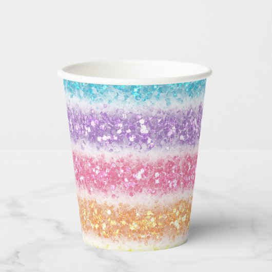 Pastel Glitter Rainbow Pappbecher (Vorderseite)