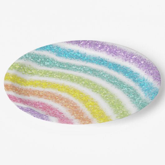 Pastel Glitter Rainbow Pappteller (Schrägansicht)