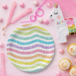 Pastel Glitter Rainbow Pappteller