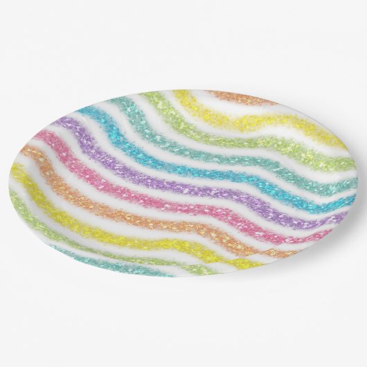 Pastel Glitter Rainbow Pappteller (Schrägansicht)