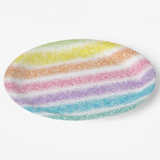 Pastel Glitter Rainbow Pappteller (Schrägansicht)