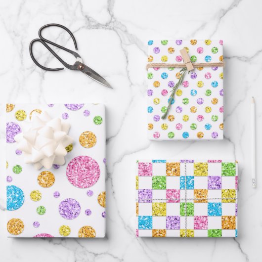 Pastel Glittery Wrapping Paper Sheets Geschenkpapier Set (Vorderseite)