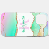 Pastel Glitzer Agate Mit Monogramm Case-Mate iPhone Hülle (Rückseite (Horizontal))