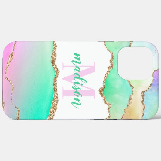 Pastel Glitzer Agate Mit Monogramm Case-Mate iPhone Hülle (Rückseite (Horizontal))