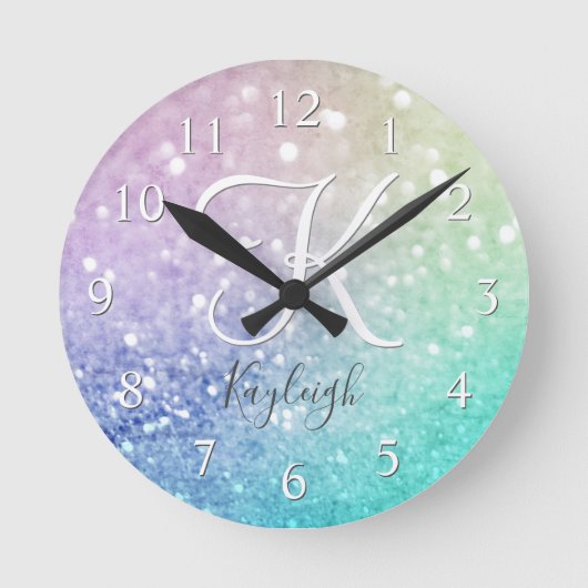 Pastel Glitzer Bokeh HintergrundGlam Elegant Glitt Runde Wanduhr (Vorderseite)