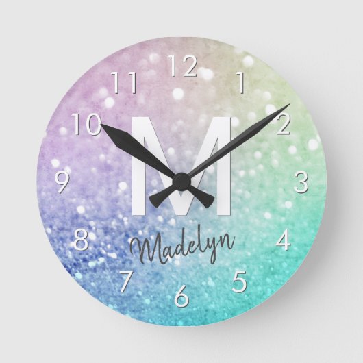 Pastel Glitzer Bokeh HintergrundGlam Elegant Glitt Runde Wanduhr (Vorderseite)