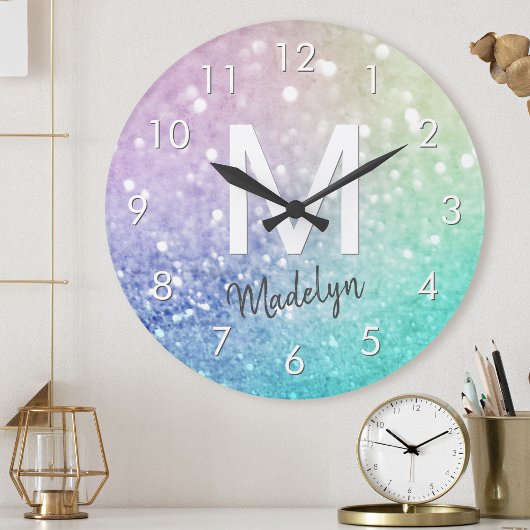 Pastel Glitzer Bokeh HintergrundGlam Elegant Glitt Runde Wanduhr