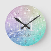 Pastel Glitzer Bokeh HintergrundGlam Elegant Glitt Runde Wanduhr (Vorderseite)