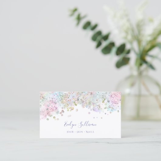 Pastel Glitzer Confetti Business Card Visitenkarte (Stehend Vorderseite)