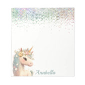 Pastel Glitzer Floral Baby Unicorn Notizblock (Vorderseite)