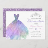 Pastel Glitzer Mermaid Unicorn Rainbow Quinceañera Einladung (Vorne/Hinten)