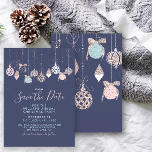 Pastel Glitzer Ornaments Xmas Party Save the Date