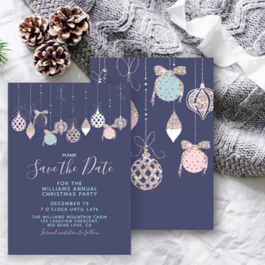 Pastel Glitzer Ornaments Xmas Party Save the Date
