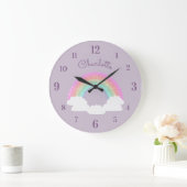 Pastel Glitzer Regenbogen mit Individuelle Name au Große Wanduhr (Zuhause)