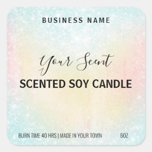 Pastel Glitzer Scented Soy Candle Labels Quadratischer Aufkleber