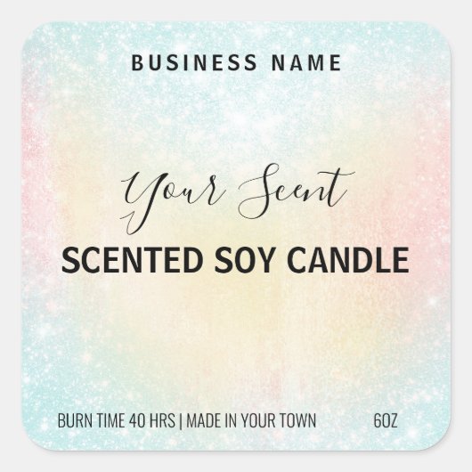 Pastel Glitzer Scented Soy Candle Labels Quadratischer Aufkleber (Vorderseite)