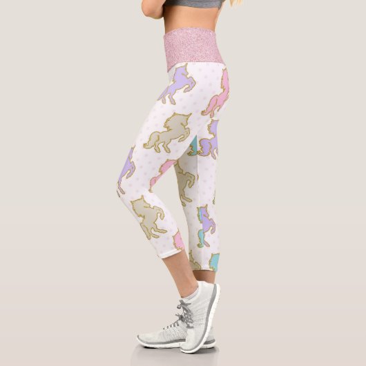 Pastel Glitzer Unicorns Capri Leggings (Links)