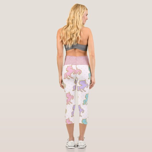 Pastel Glitzer Unicorns Capri Leggings (Rückseite)