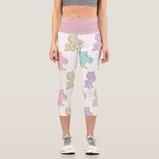 Pastel Glitzer Unicorns Capri Leggings (Vorderseite)