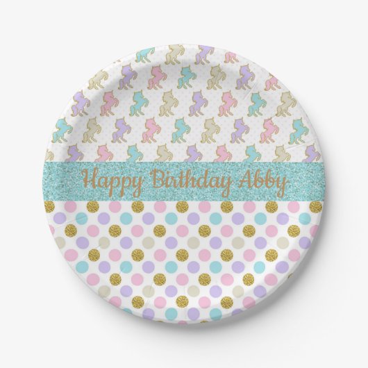 Pastel Glitzer Unicorns Polka Dots Paper Teller (Vorderseite)